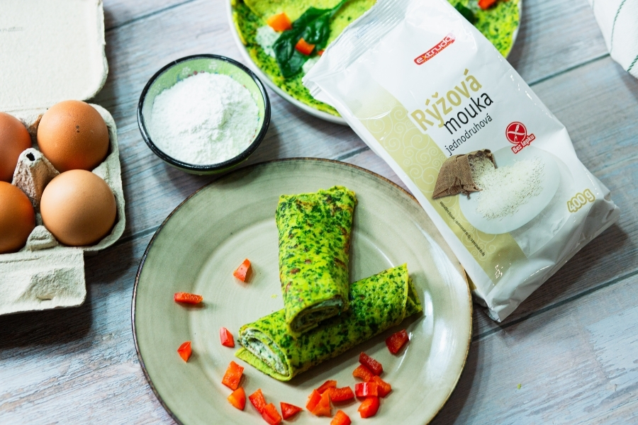 Bezlepkové palacinky z ryžovej múky Extrudo pripravené na slano